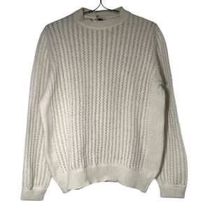 Vintage 70s Ivory Open Knit Shetland Wool SweaterTiberius McGregor Size Large